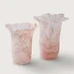 Pink marbled vase with ruffled edges, elegant and artistic home decor piece.