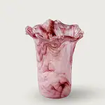 Decorative Marul glass vase with pink and white marbled design.